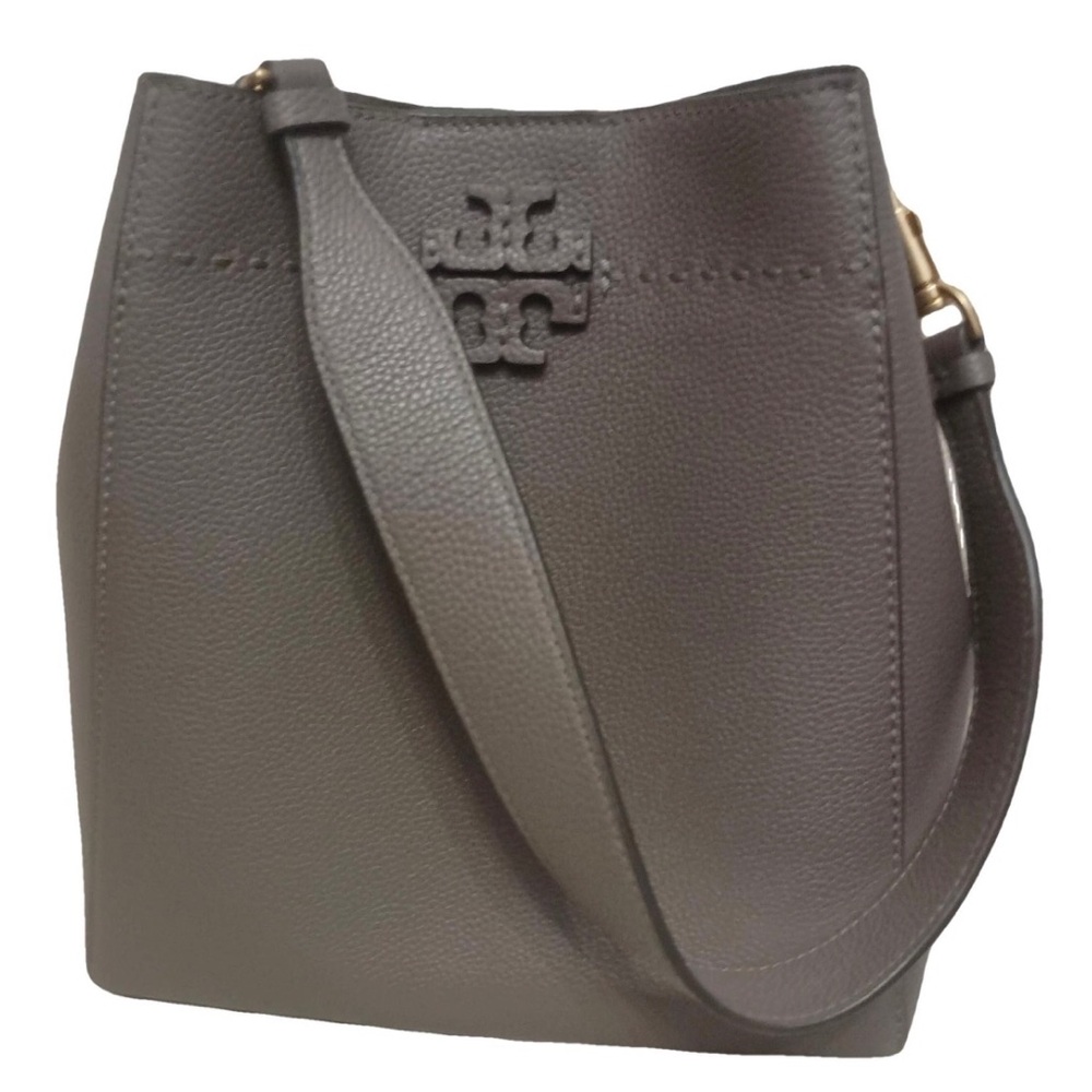 Tory Burch McGraw Dark Gray Leather Shoulder Bag